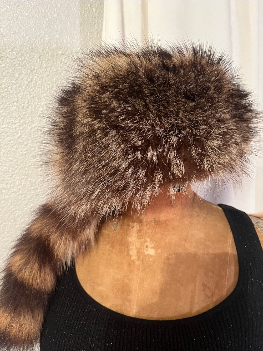 Genuine Raccoon Coonskin Fur Cap Hat